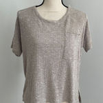 American Eagle  Boxy Ribbed T-Shirt‎ Small Tan Cream Oversized Elevated Basic Tee Photo 0