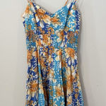 Free People Blue Orange White Floral Smocked Tank Strappy Sun Dress Size 0 1900 Photo 0
