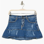 Princess Polly Navy Blue Denim Distressed Jean Ruffle Pleated Mini Skirt Photo 2