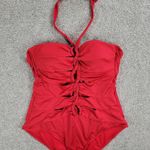 Apt. 9  One Piece Swimsuit Womens @L Red Woven Braided Halter Strap Rouched Photo 8