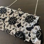 White House | Black Market Black White Silver Sequin Beaded Clutch Purse Wristlet Photo 3