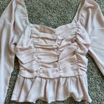 Ruched Long Sleeve Top Square‎ Neck Blouse Peplum Hem Party Elegant Pink Photo 1