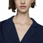 Mango  100% Bambula Cotton Short Sleeved Cotton Shirt Night Blue NWT Bambie XL Photo 3