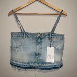 ZARA NWT Skirt Effect Denim Crop Top with Spaghetti Straps Women’s Size Small Photo 0