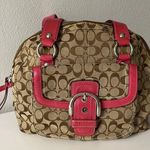 Coach Signature Tan and Pink Large Hampton Dome Shaped Zip Bag w dust bag Photo 0