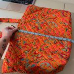 None Orange Multi Colored Quilted Floral Printed Nylon Double Handle Zipper Tote Bag Photo 13