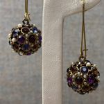 Vintage Sparkling Gemstone Pearl Ball Drop Earrings Dangle Cluster Old Money Purple Photo 3