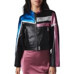 Urban Outfitters UO Snoh Faux Leather Metallic Cropped Moto Jacket Size Large Photo 1