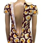 Vintage Handmade Collared Bow Keyhole Short Puff Sleeve Textured Midi Dress M Red Size M Photo 7