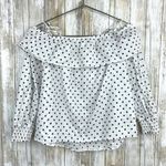 ZARA White & Black Polka Dotted Off The Shoulder Linen Blended Blouse Sz Sm NEW Photo 3