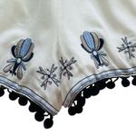 Miami Blue White Floral Embroidered Pockets Tie Pom Pom Hem Shorts Small NEW Photo 6
