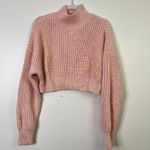 Lovers + Friends Mockneck Cropped Loose Knit Pink Long Sleeve Wool Blend Sweater Photo 2
