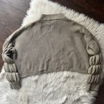 Miou Muse Beige Detail Sleeve Mock Neck Cropped Sweater Photo 5