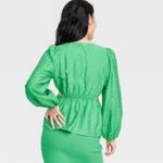 A New Day Top Women's Medium Green White Dotted Cut Out Sexy Blouse Photo 1