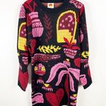 Farm Rio  Black Tropical Magic Knit Long Puff Sleeves Sweater Dress Size Medium Photo 0