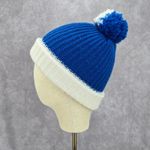Blue White Pom Pom Crochet Knit Bucket Cap Hat Fun Vintage Y2K Funky Beanie Photo 2