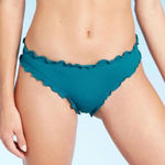 Shade & Shore NWT Womens  Teal Ruffled Low Coverage Cheeky Bikini Bottom - Sz M Photo 0
