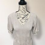 Elie Tahari New  M Beige Ribbed knit V Neck Puff Sleeve Pullover Sweater Holiday Photo 1