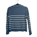Rachel Zoe Steel Blue & White Striped Collared Quarter Zip Sweater Photo 4