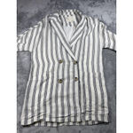 Anthropologie Plicro Blazer Womens XS White Black Striped Linen Double Breasted Photo 4