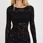 Free People  Crochet Knit Top Size XS Back Button Cardigan ROMANTIC Black Photo 0