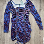 Wild Fable  Ruched Long Sleeve Bodycon Dress Blue Burgundy Marbled NWT Photo 0
