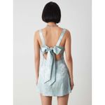 Cider  Sky Blue Satin Floral Brocade Mini Dress V Neck Bow Back Wedding Guest M Photo 2