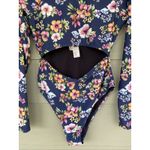 Ocean Pacific  OP Navy Blue Tropical Floral Flower Cutout Swimsuit Bathing Suit L Photo 2