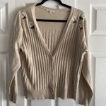 Vila Milano Womens Large Tan Ribbed Knit Cardigan Daisy Embroidery Clean Girl Photo 0