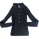 Worthington  Black Ribbed Collared Long Sleeve Button Up Knit Top Womens XS Photo 0