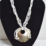 Source Unknown By The Sea Natural Abalone Shell White Bead Tropical Pendant Vintage Necklace Photo 0