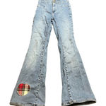 Free People We The Free Jayde Flare Jeans Light Wash Plaid Heart Patch Size 27 Photo 0