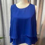 Stella Luce  Womens Large Blouse Blue Sleeveless Shirt Tiered Layers Casual Work Photo 0