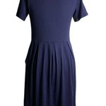 24 Seven Comfort Apparel Pleated Midi Dress S Navy Blue Short Sleeves Pockets Photo 3
