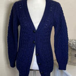 The Irish Store 100% Wool Cardigan Fisherman Knit Sweater—Beautiful! XS Blue Photo 0