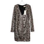 Club L Leopard Print Sequin Plunge Neck Long Sleeve Mini Dress 4 Brown Photo 2