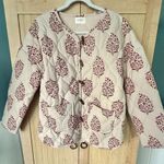 SONMER Cream / Wine Jacquard Print Quilted Poplin Jacket Size Medium NWT $310 White Photo 0