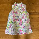 Crown & Ivy  Lime Green & Pink Floral‎ Ruffled Top Sleveless Small V-Neck Cottage Photo 1