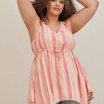 Torrid Tank Top Orange Stripe Longline Handkerchief Babydoll Lace Up Rayon 4x Photo 0