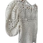 AQUA ‎ Bright White Boho Crocheted Puff Sleeve Top Size Medium Photo 6