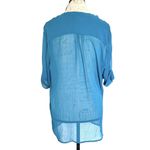Olsenboye Blouse Size XL Womens Button down Sheer Pleated Turquoise Short Sleeve Photo 2
