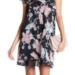 Eliza J Eliza J Floral One Shoulder Ruffle Chiffon Dress green pink size 2 Photo 0