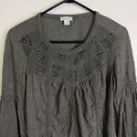 Sundance Peasant Top Womens Size Medium Olive Long Sleeve Shirt Balloon Crochet Green Photo 2