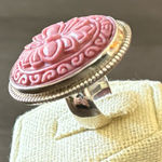 Vintage Signed PTI NEPAL 925 Sterling Silver Ring Size 8 Pink Photo 0