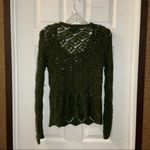 Lumiere Green Crochet Knit Sheer Scoop Neck Long Sleeve Sweater Top S Photo 6