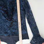 Alexis  Bodysuit Womens Small Navy Lace Ruffle Pollie Illusion Long Sleeve Top Photo 10