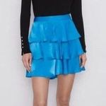 ZARA Ruffle Tiered Satin Effect Lightweight Mini Skirt Zip Closure Back S Blue Photo 1