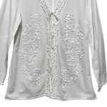 Soft Surroundings Cardigan Top MP Floral Embroidered Button Tie Front Cottage Photo 3