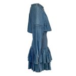 Michael Kors  Cotton Chambray Smocked Dress Blue Denim Ruffled Long Sleeve Sz XS Photo 6