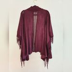 Chico's Womens Cardigan Faux Suede Crochet OS Fringe Burgundy Open Front Photo 2